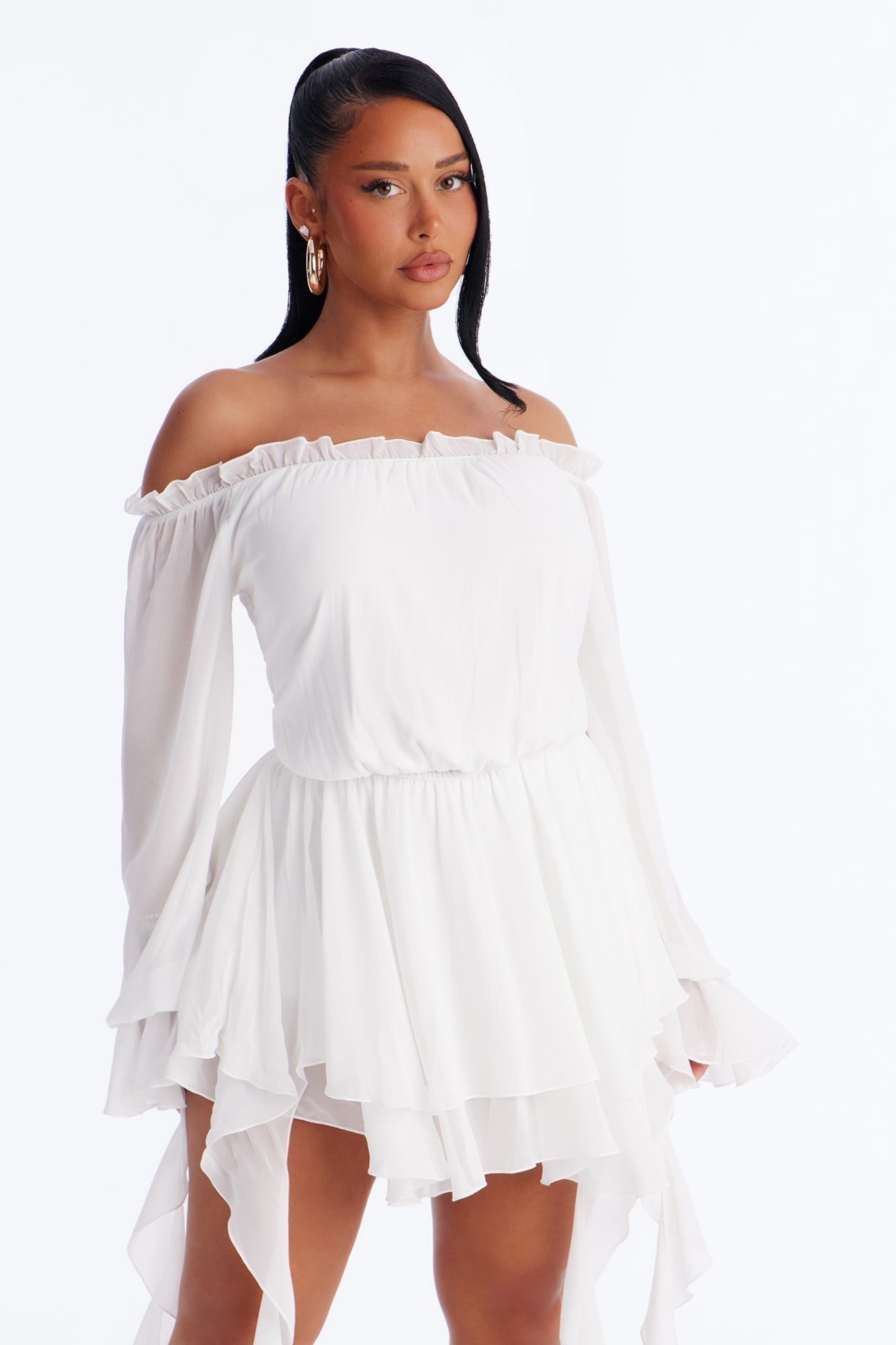 Paulina Ruffle Chiffon Mini Dress - White