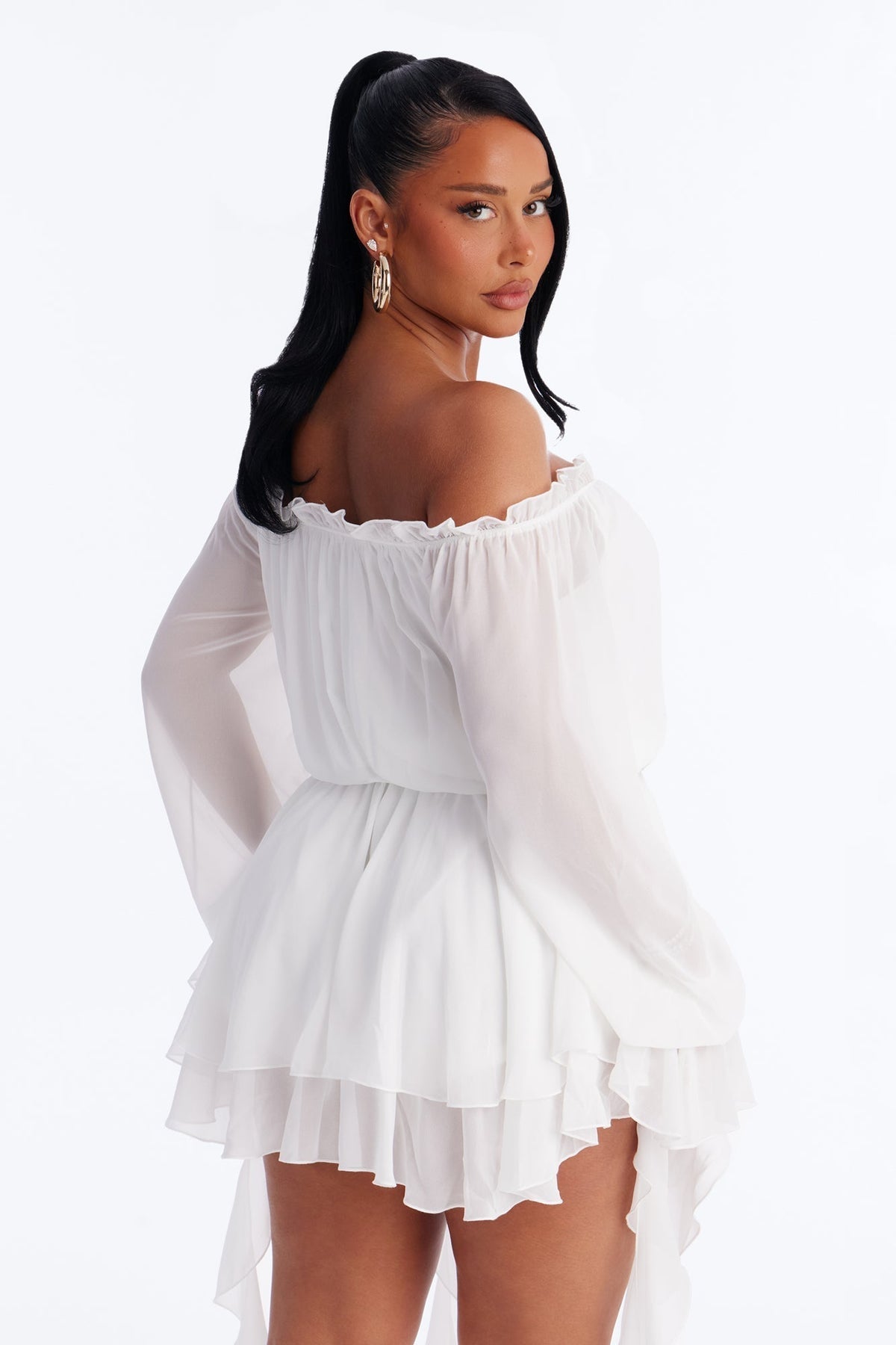 Paulina Ruffle Chiffon Mini Dress - White