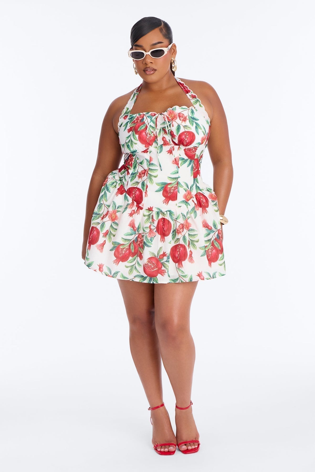 Tea Party Corset Waist Rayon Mini Dress - Red/White
