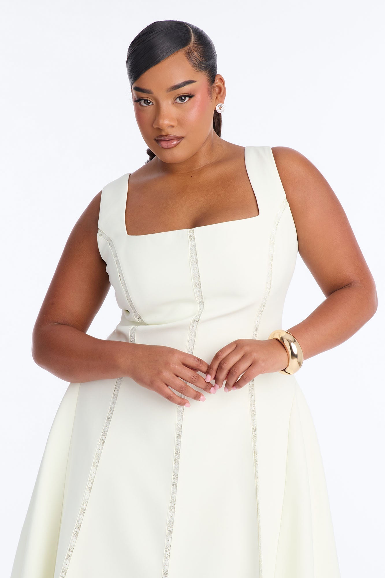 Annabeth Lace Trim Midi Dress - White