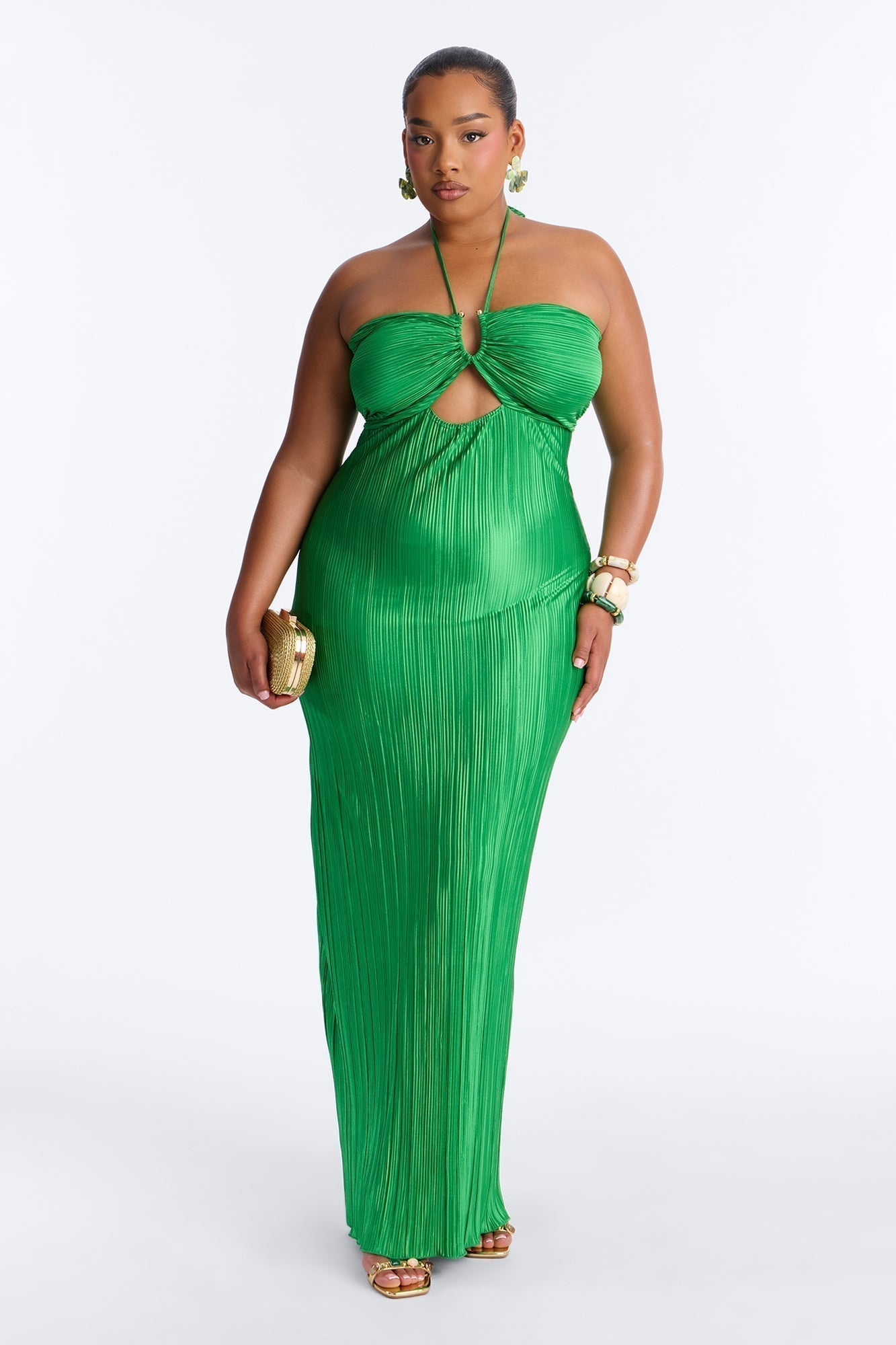 Paradise Glow Plisse Maxi Dress - Lime