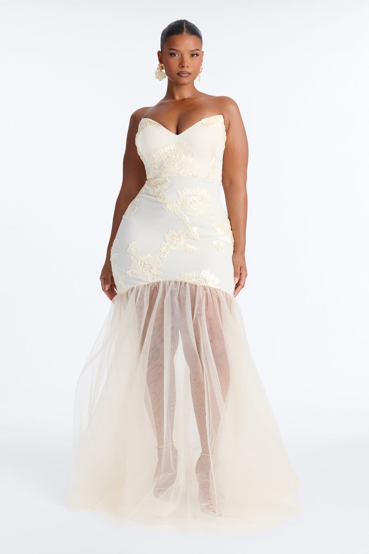 Elena Embroidered Mermaid Gown - White