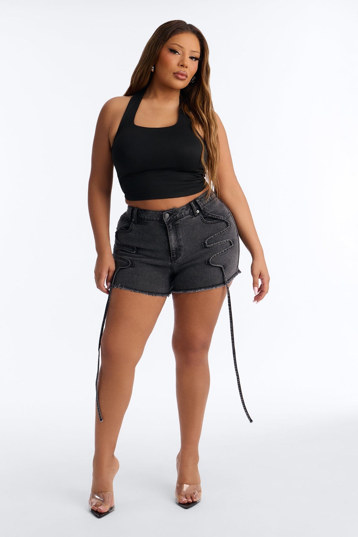 Loop Me In Stretch Denim Shorts - Black Wash