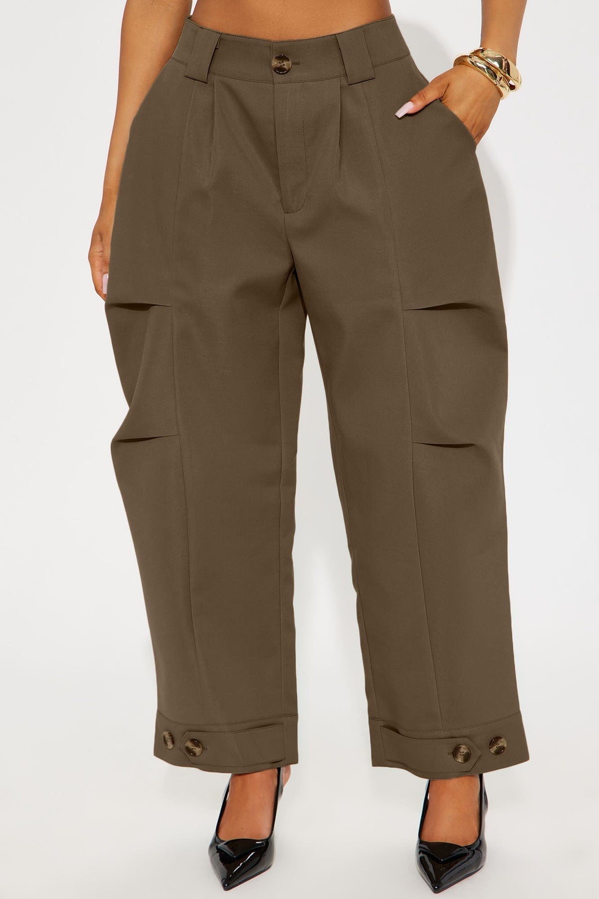 Kayla Barrel Leg Pant - Khaki
