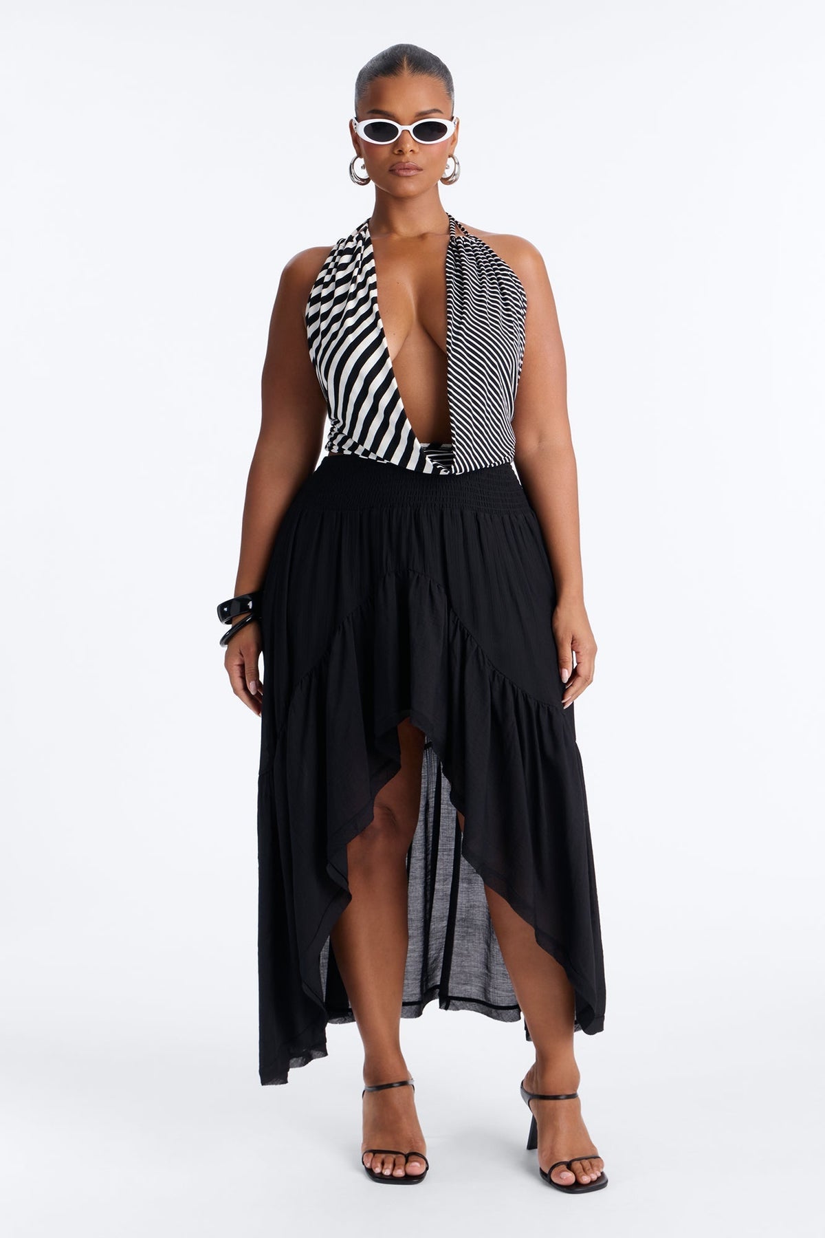 Daydreamer Asymmetrical Tiered Maxi Skirt - Black