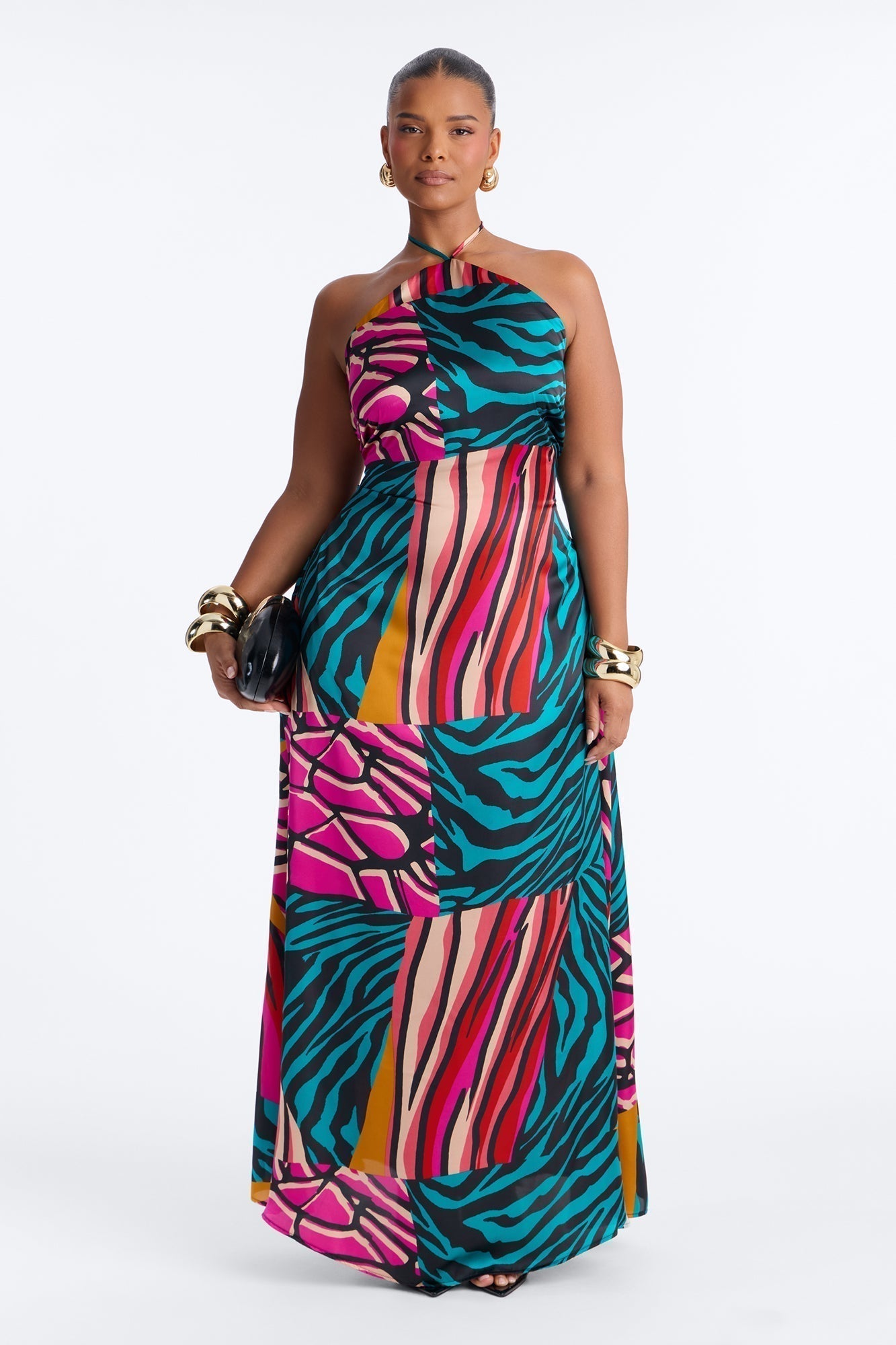 Cabana Cutie Satin Maxi Dress - Teal/combo