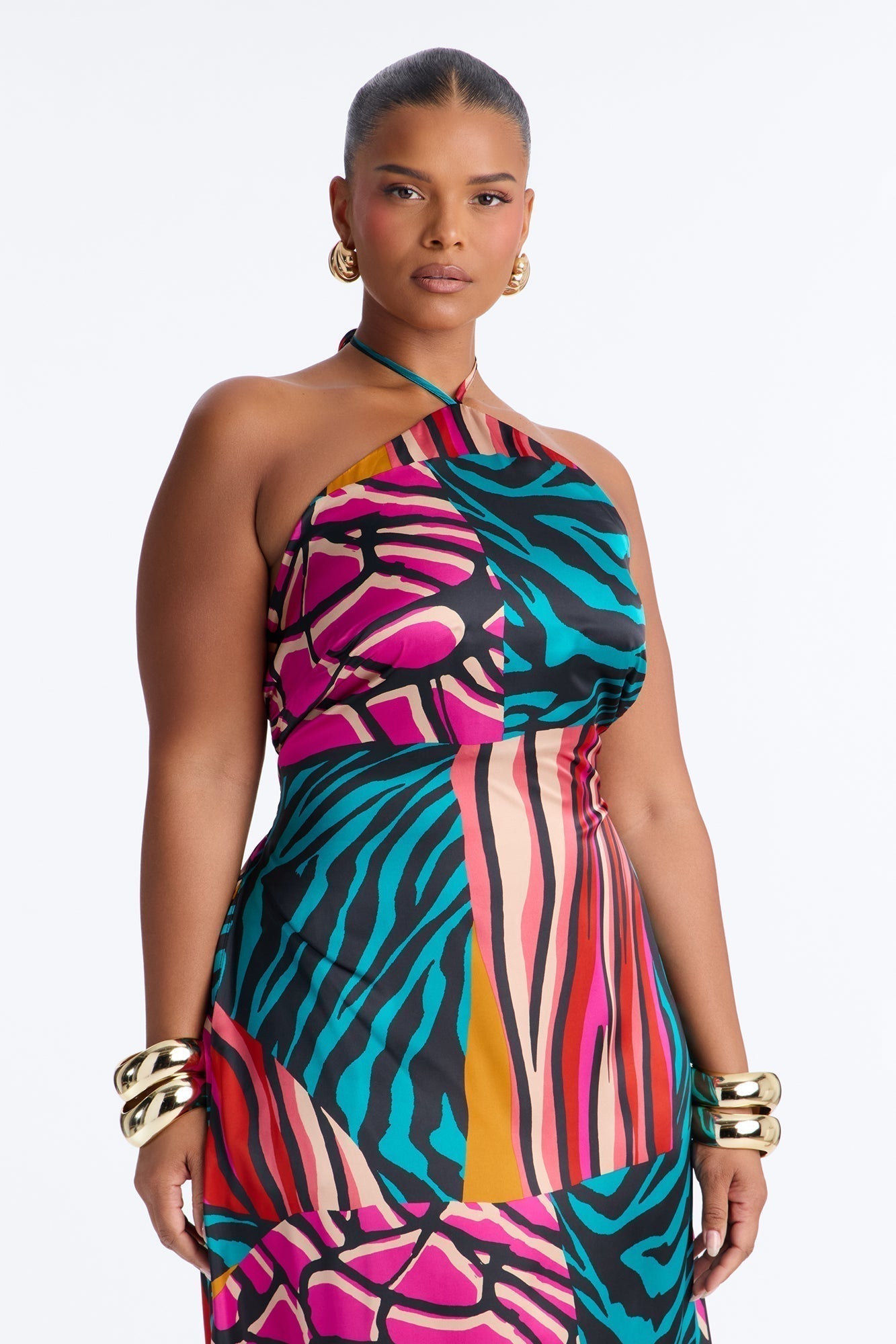 Cabana Cutie Satin Maxi Dress - Teal/combo