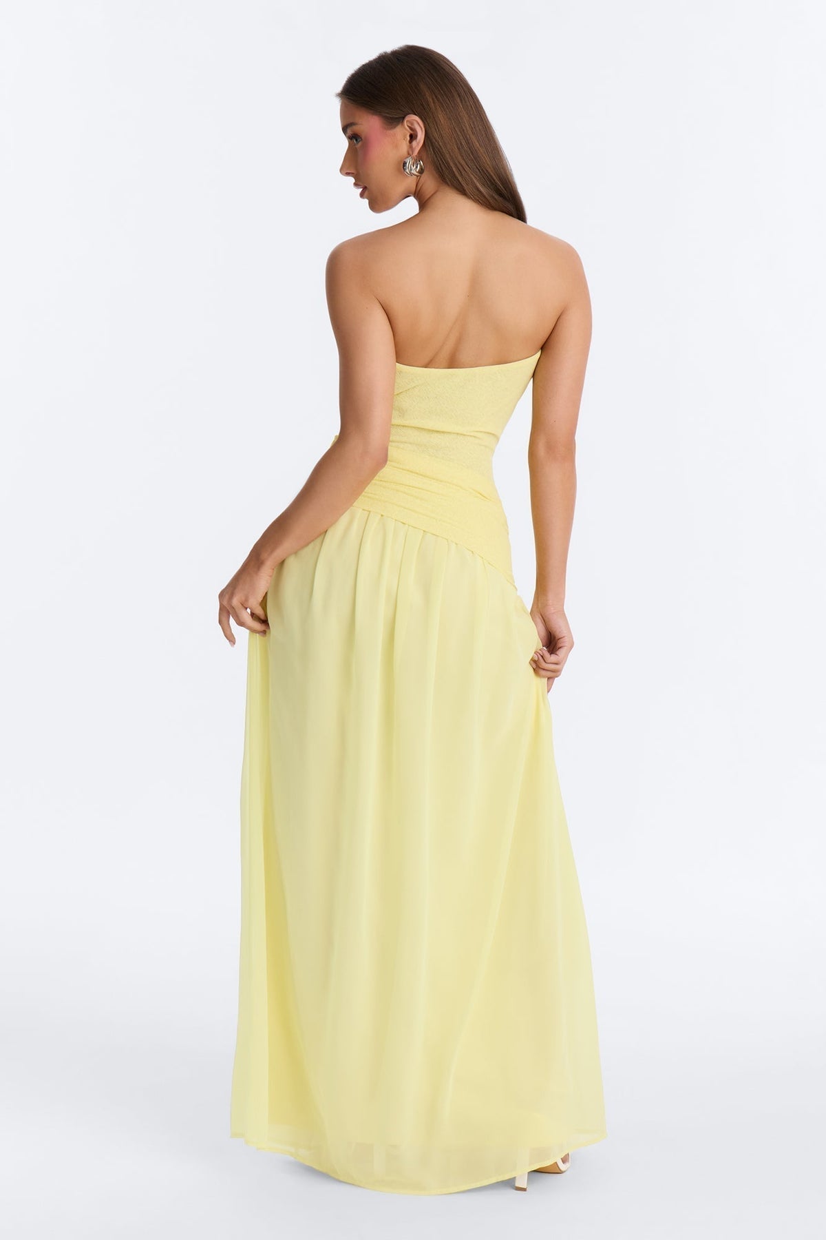 Sadie Ruched Chiffon Maxi Dress - Yellow