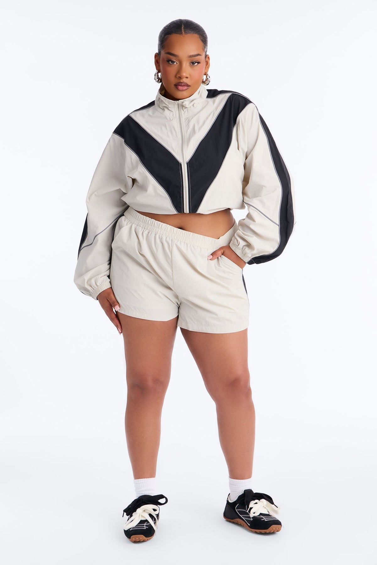 Break A Sweat Windbreaker Track Shorts - Taupe/combo