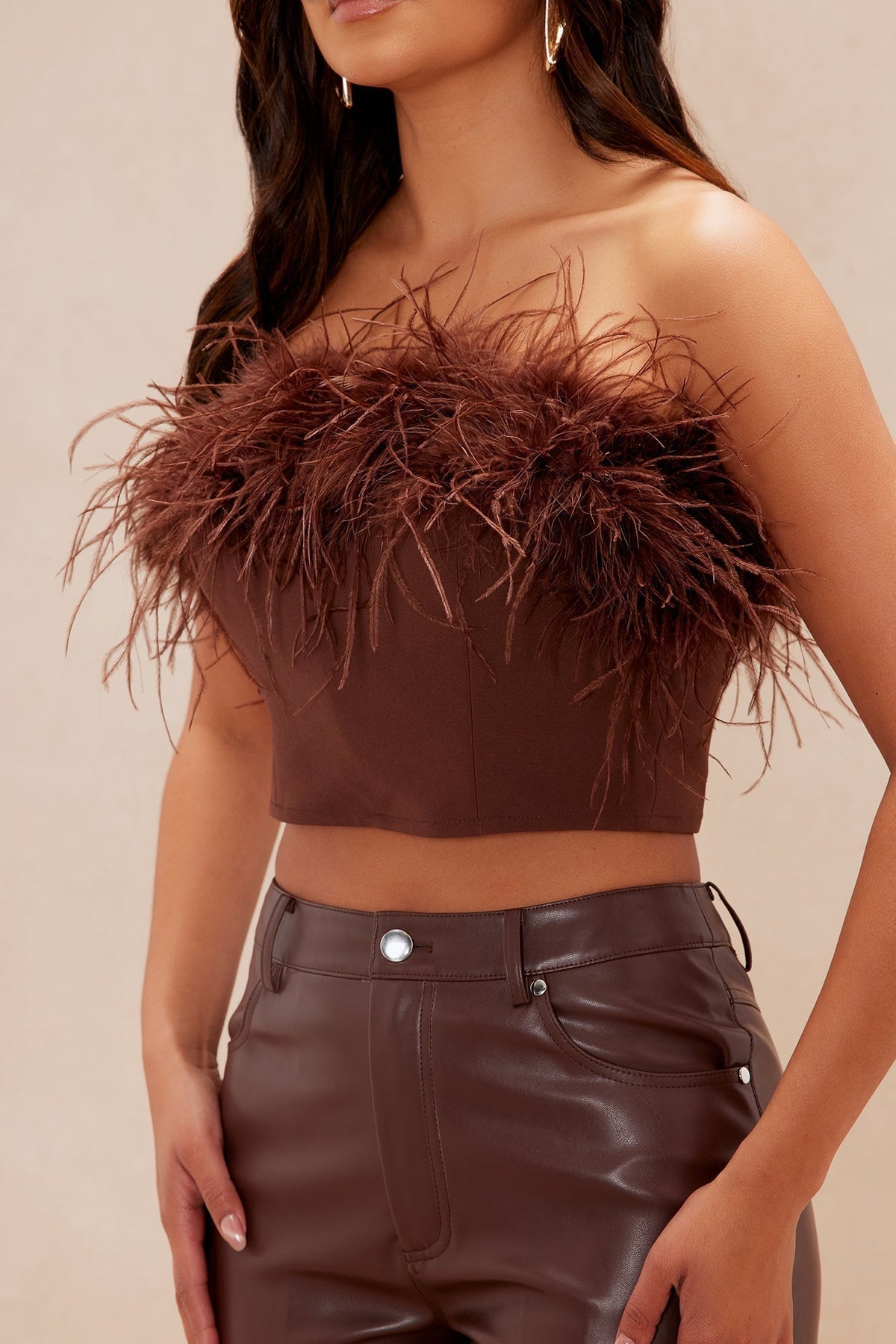 My Era Feather Crop Top - Chocolate