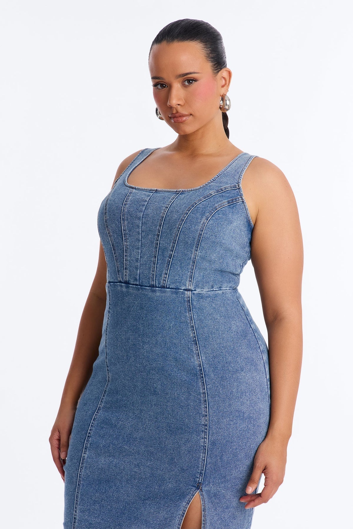 Avery Stretch Denim Midi Dress - Denim