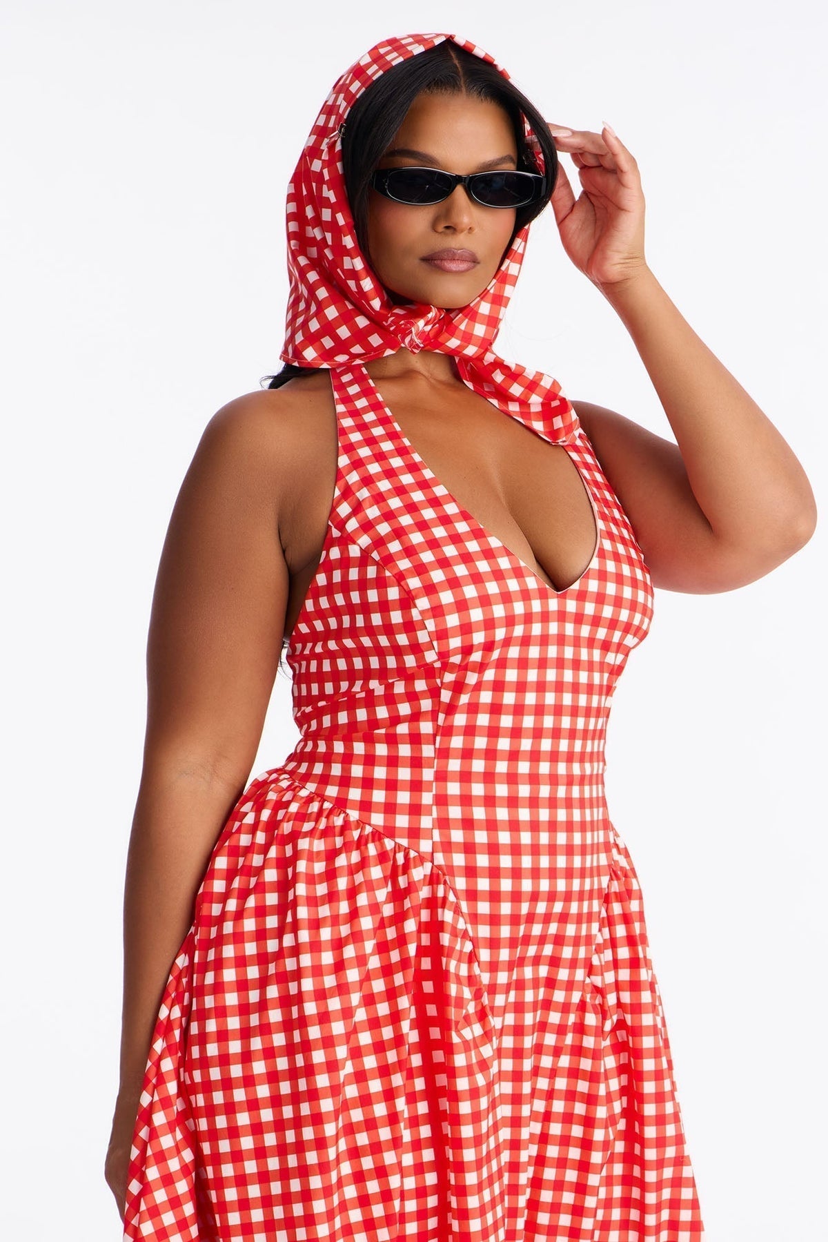 Mara Corset Gingham Midi Dress - Red/combo