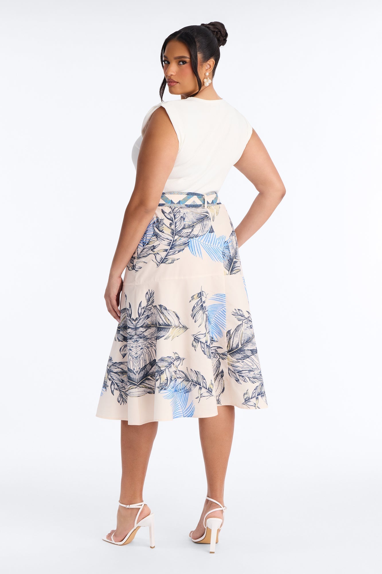 Eleanor Belted Printed Midi Dress - White/combo