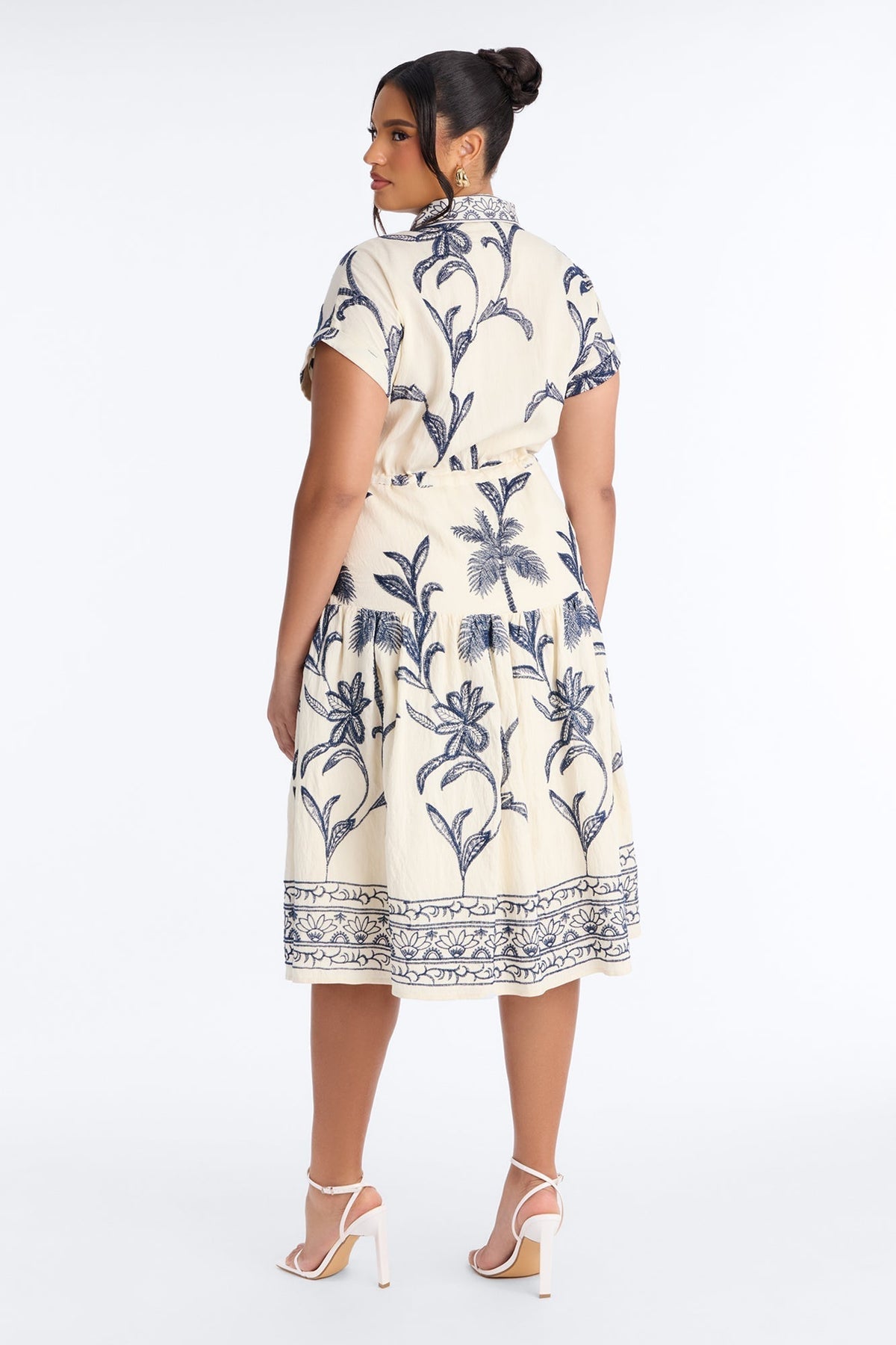 Maria Embroidered Midi Dress - White/Blue