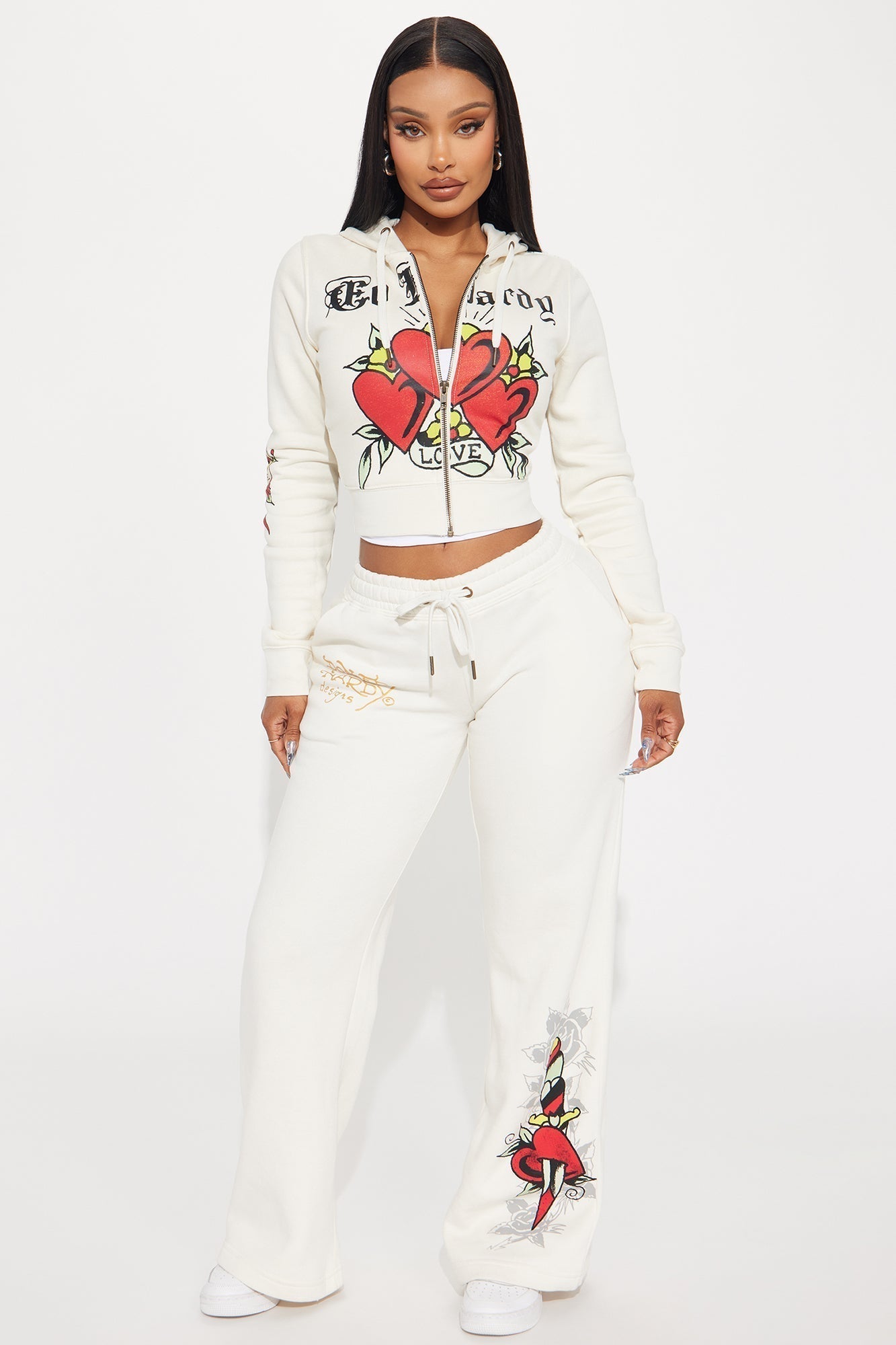 Ed Hardy Hearts Zip Front Hoodie - Stone