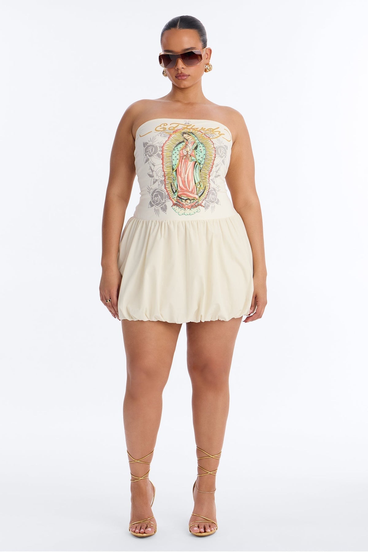 Ed Hardy Mother Mary Bubble Mini Dress - Ivory