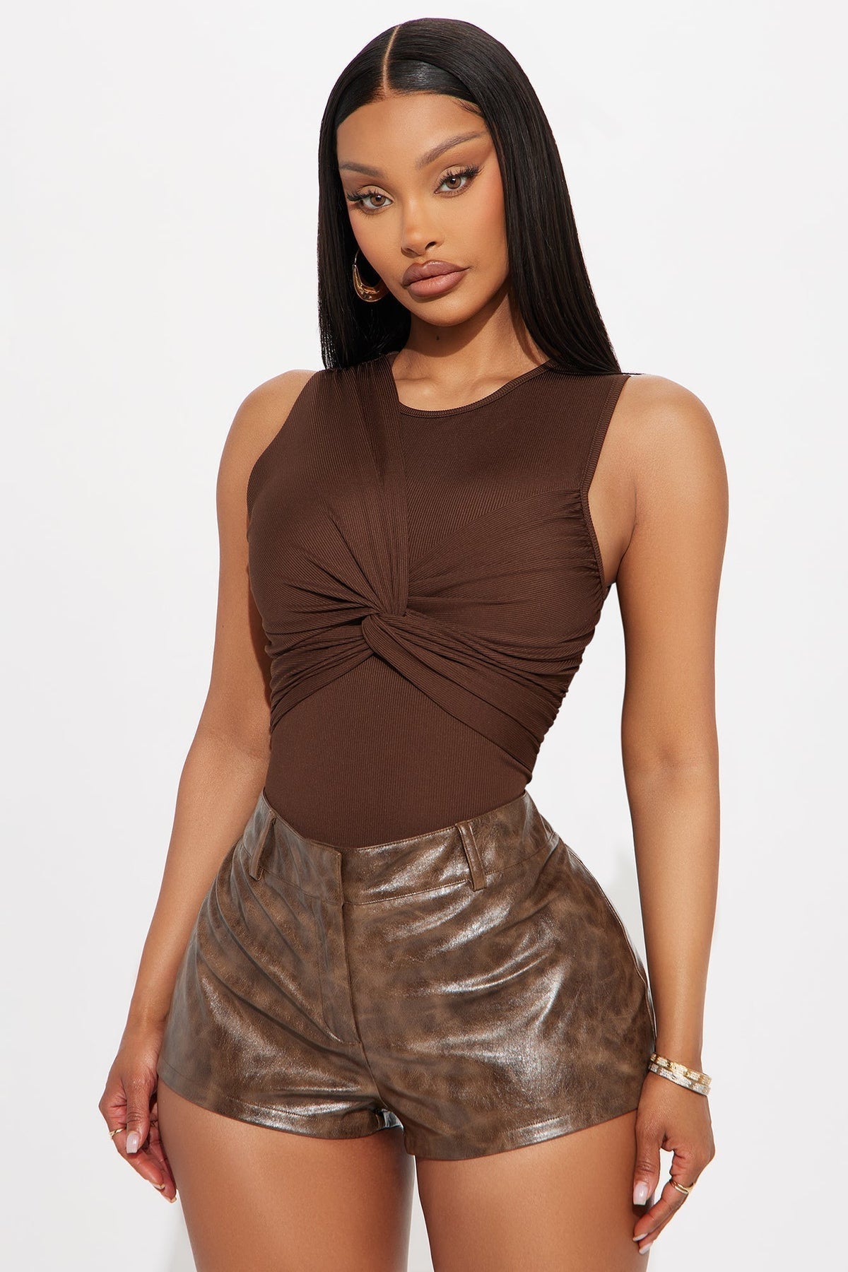 With A Twist Ribbed Bodysuit - Chocolate