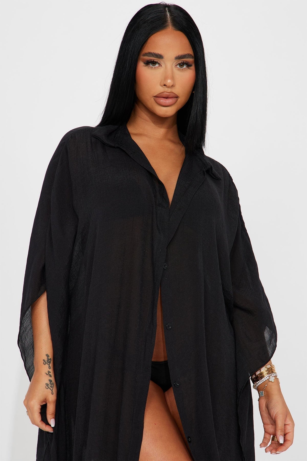 Megan Swim Cover Up Kimono - Black