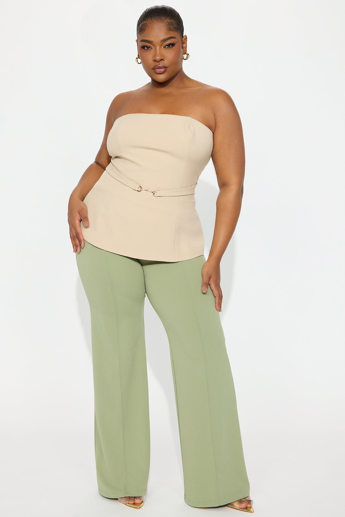 Karla Belted Strapless Top - Khaki