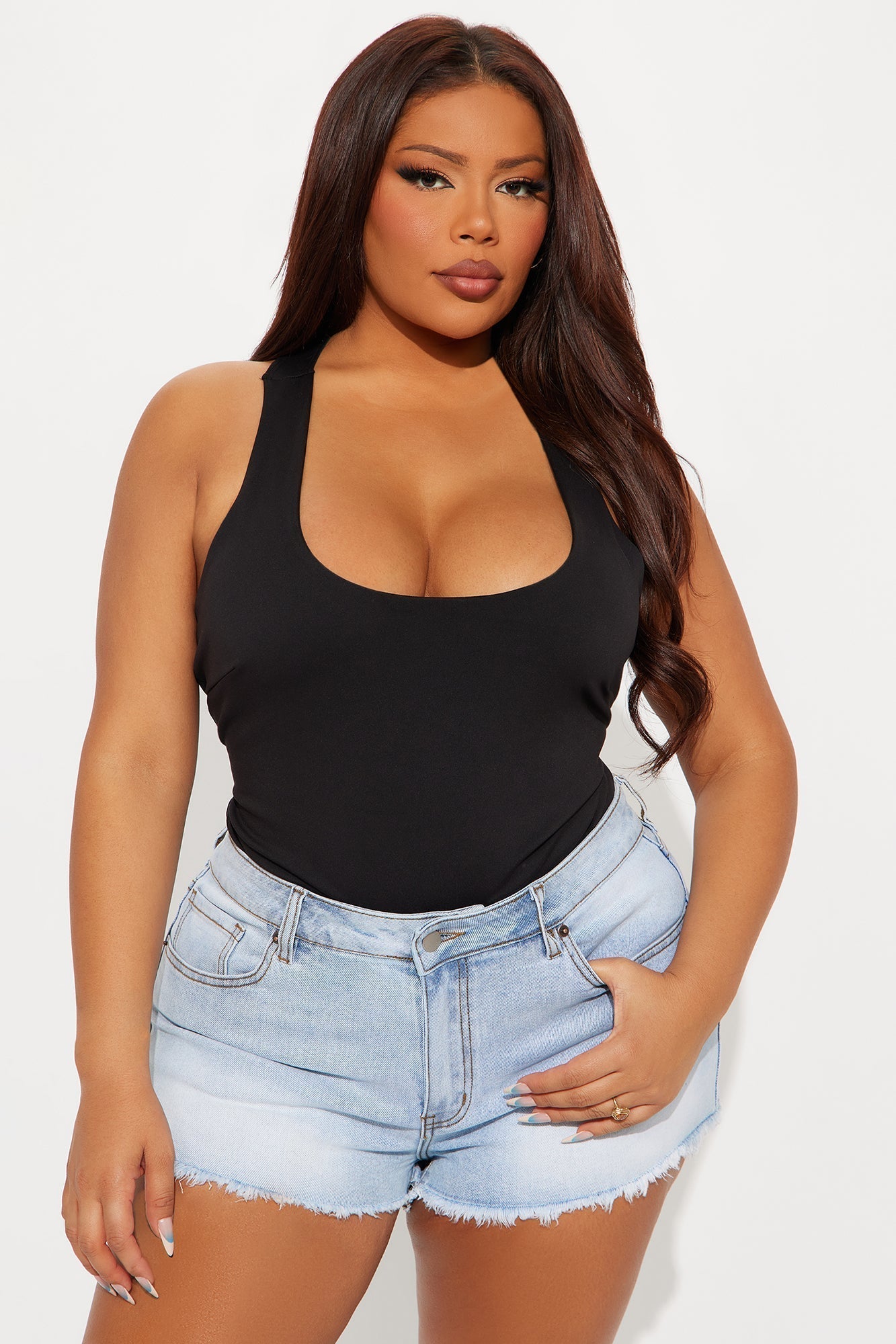 Sarafiena Double Lined Scoop Neck Bodysuit - Black
