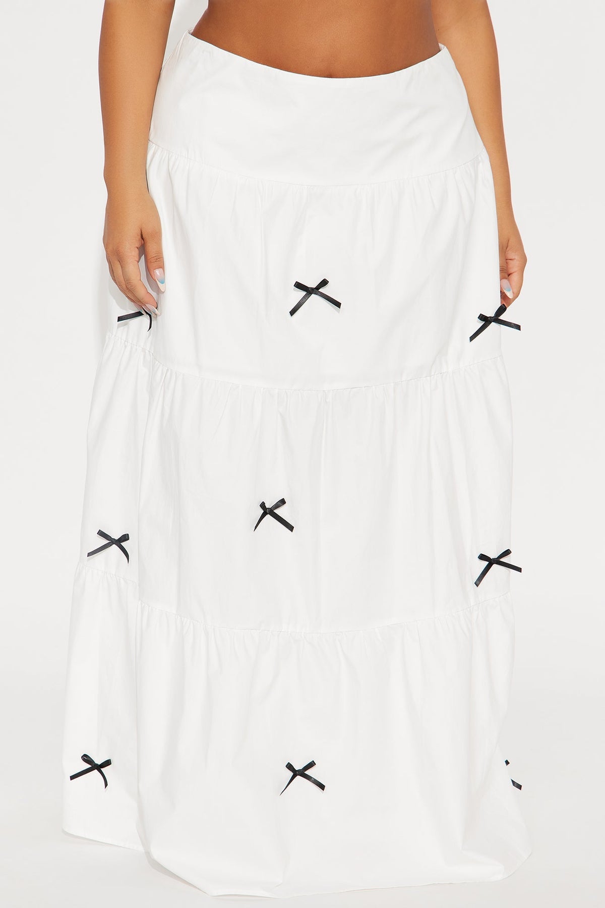 In Love With Bows Tiered Maxi Skirt - White