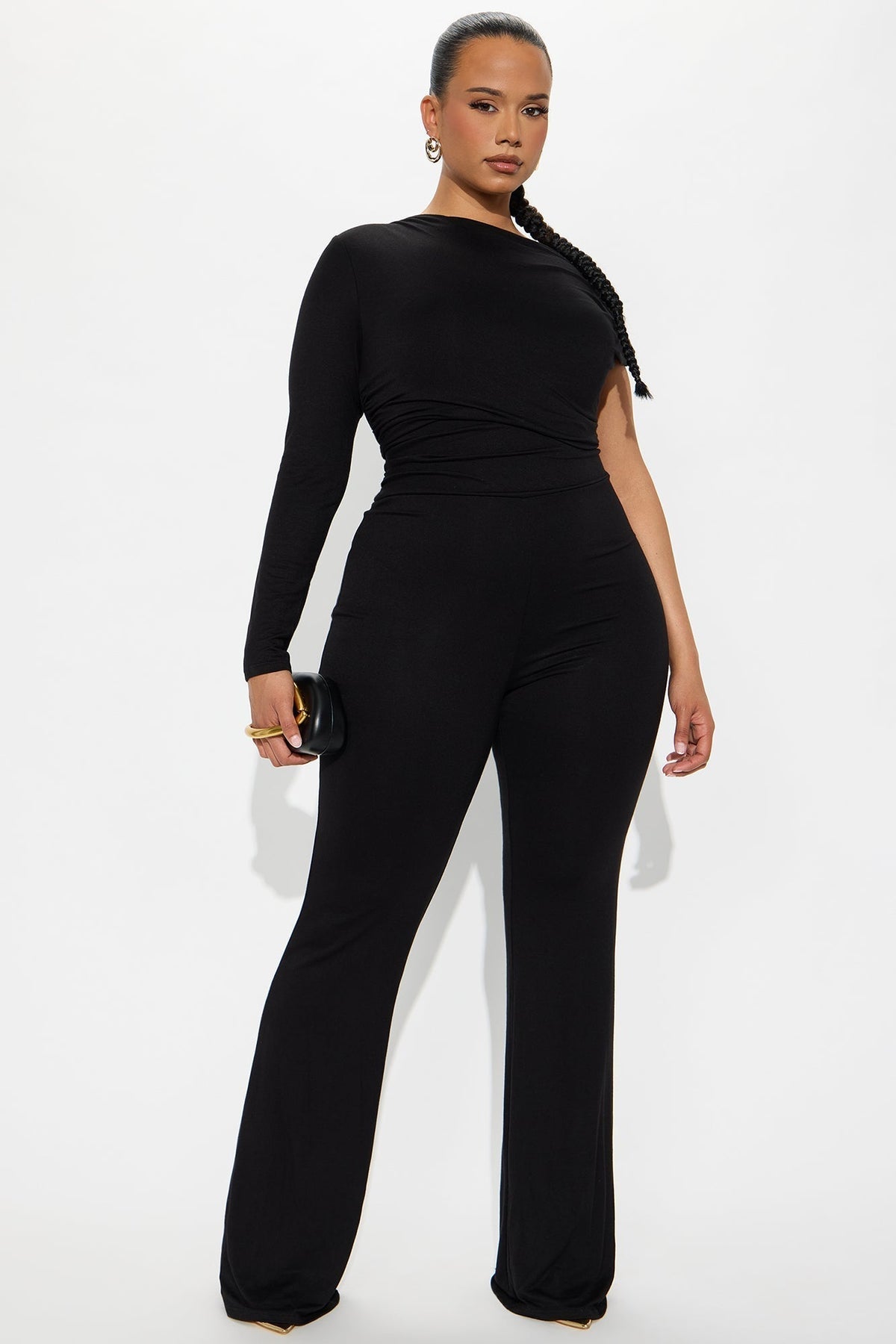 Riley Ruched One Shoulder Jumpsuit - Black