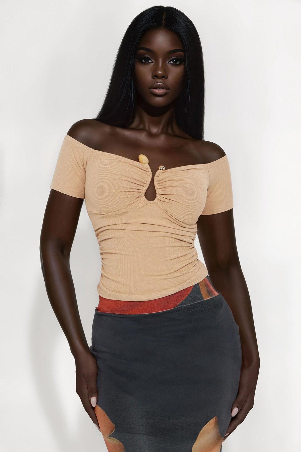 Valencia Off Shoulder Ruched Top - Mocha