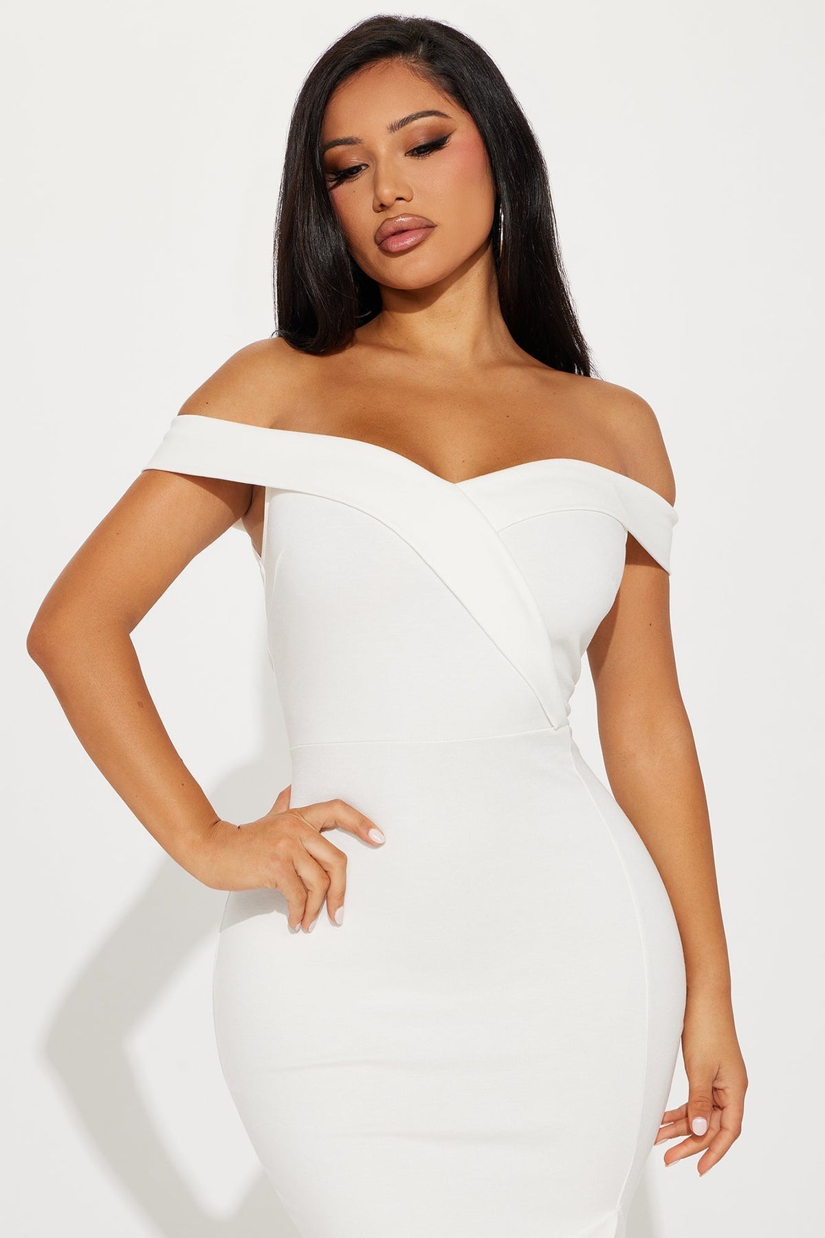 Eloise Off Shoulder Body Sculpting Midi Dress - White