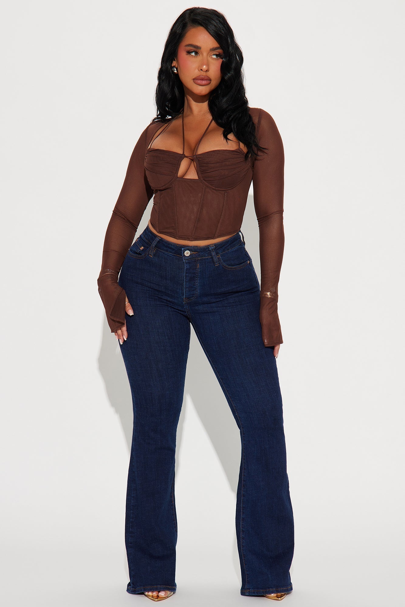 Melanie Mesh Corset Top - Brown