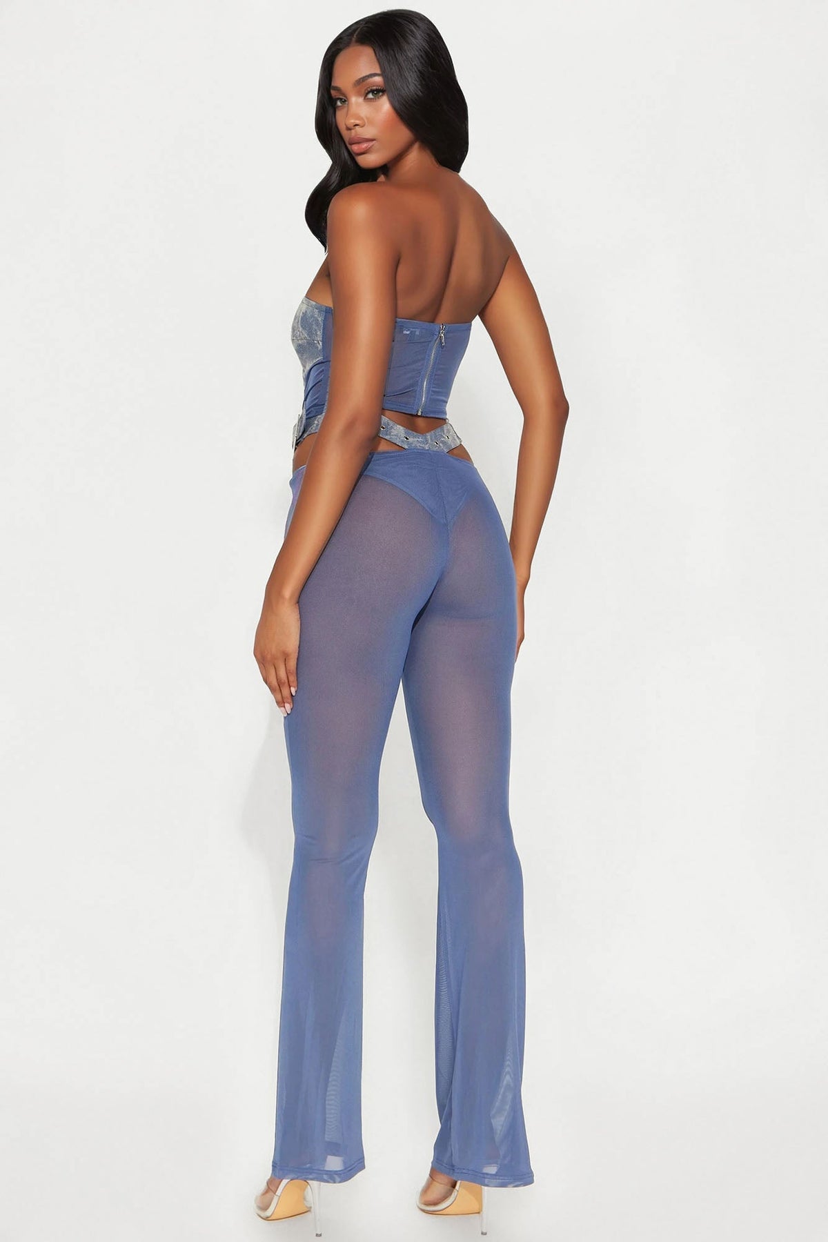 Riding Through Mesh Jumpsuit - Dark Wash
