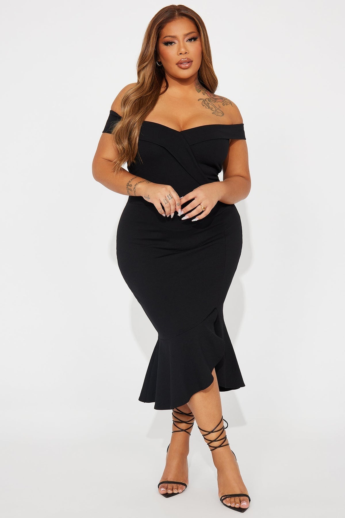 Eloise Off Shoulder Body Sculpting Midi Dress - Black