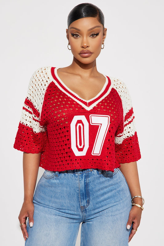 All Star Crochet Cropped Top - Red/combo