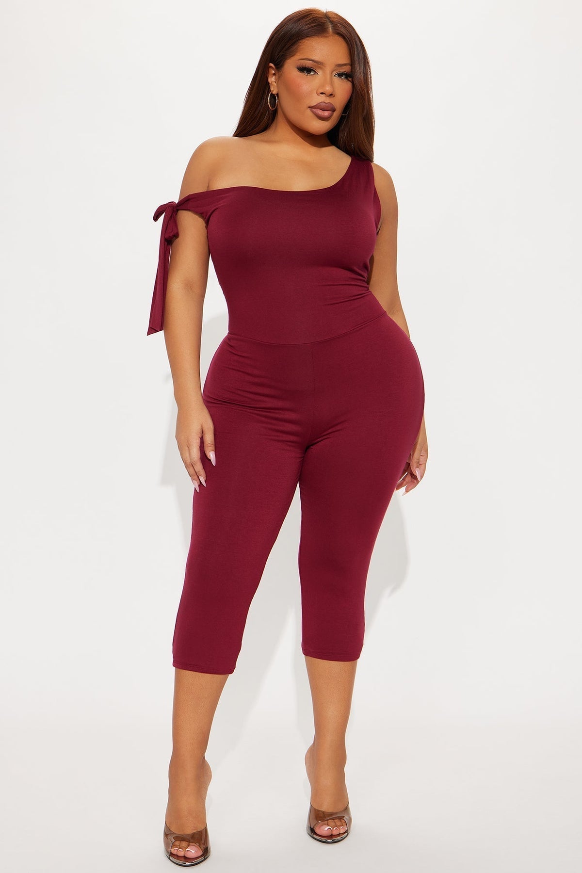 Sweet Like Candy Capri Jumpsuit - Burgundy