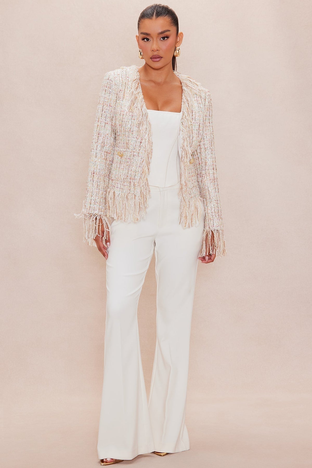 Fatima Fringe Tweed Blazer - Natural/Combo