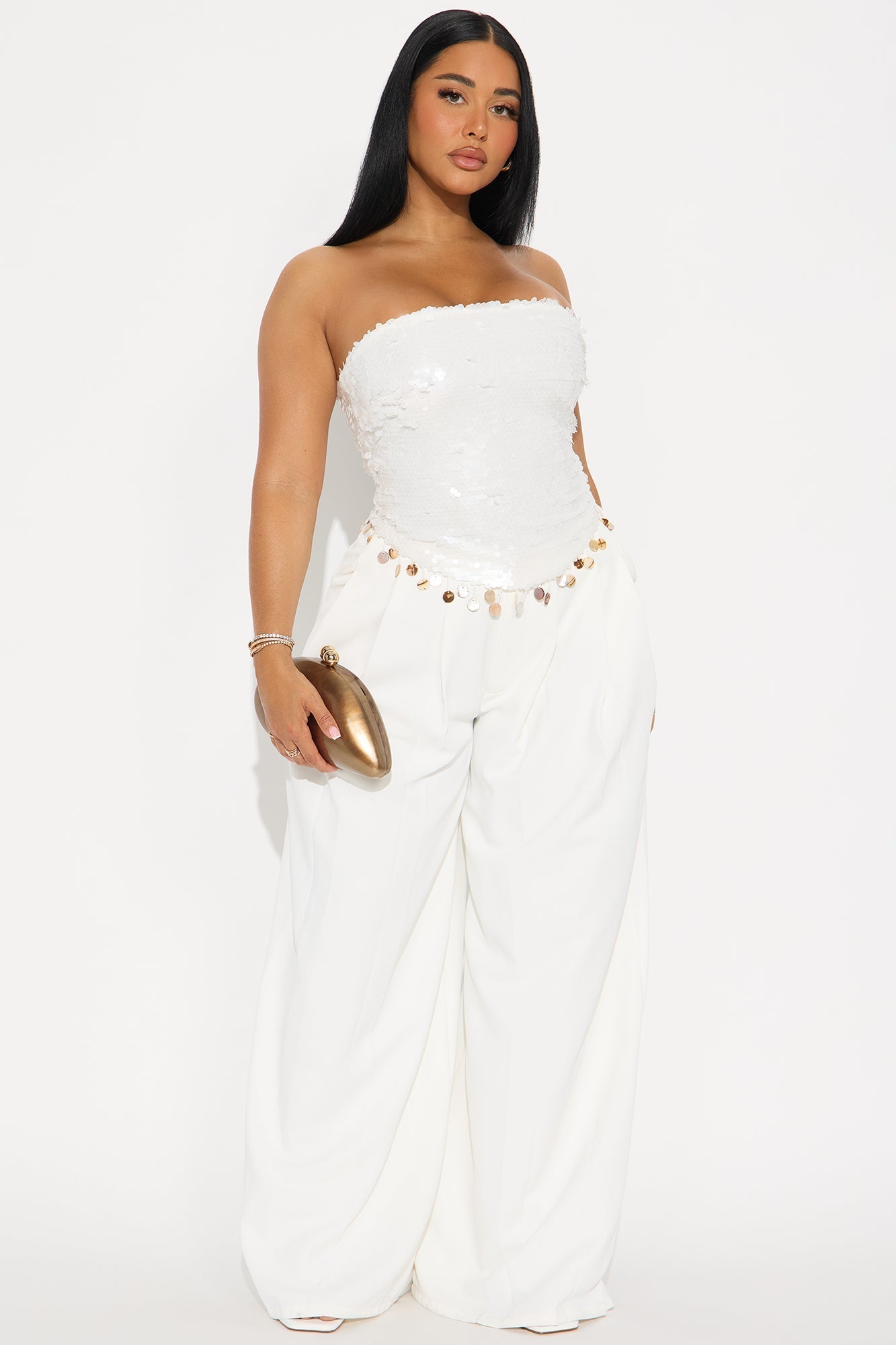 Never Settle Sequin Top - White