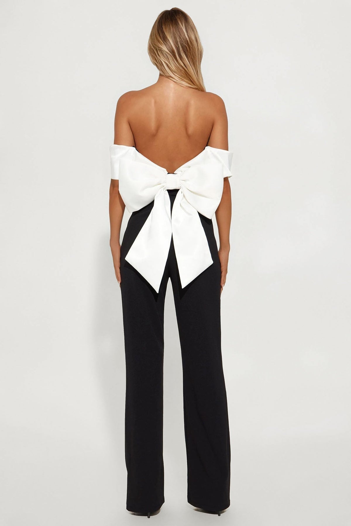 Corina Bow Jumpsuit - Black/White