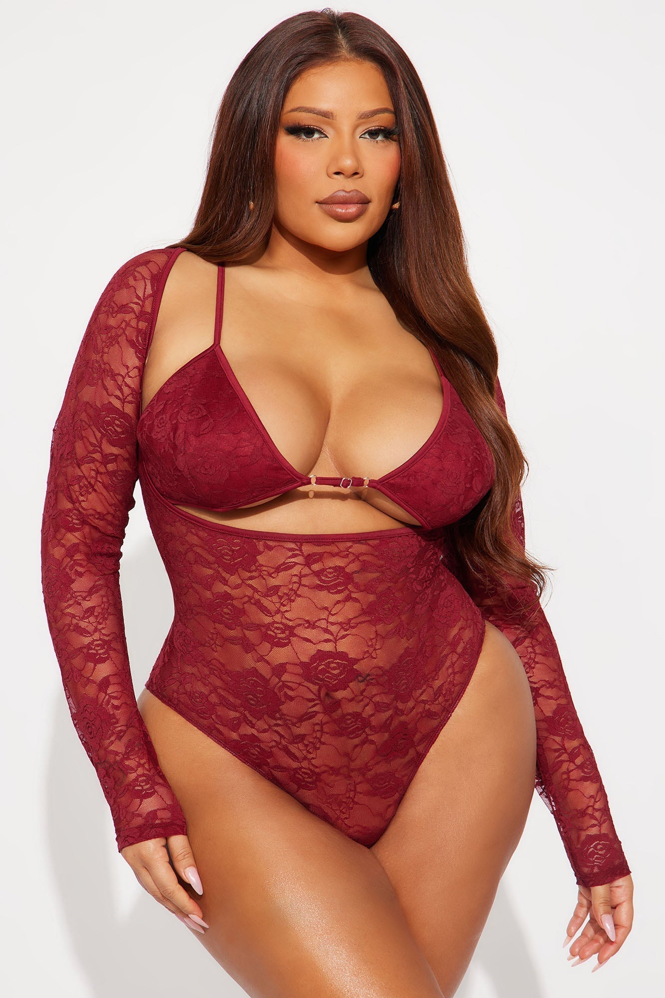 In Control Lace Bodysuit - Burgundy