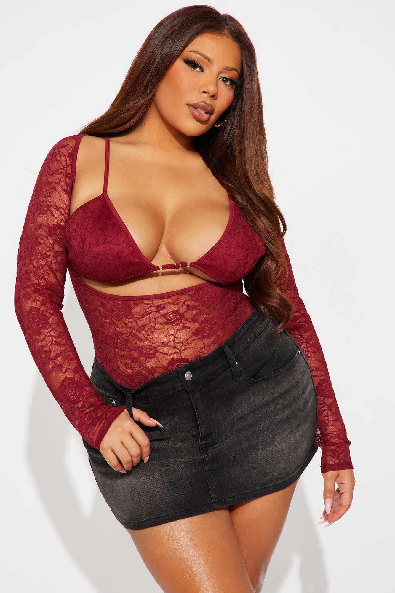 In Control Lace Bodysuit - Burgundy