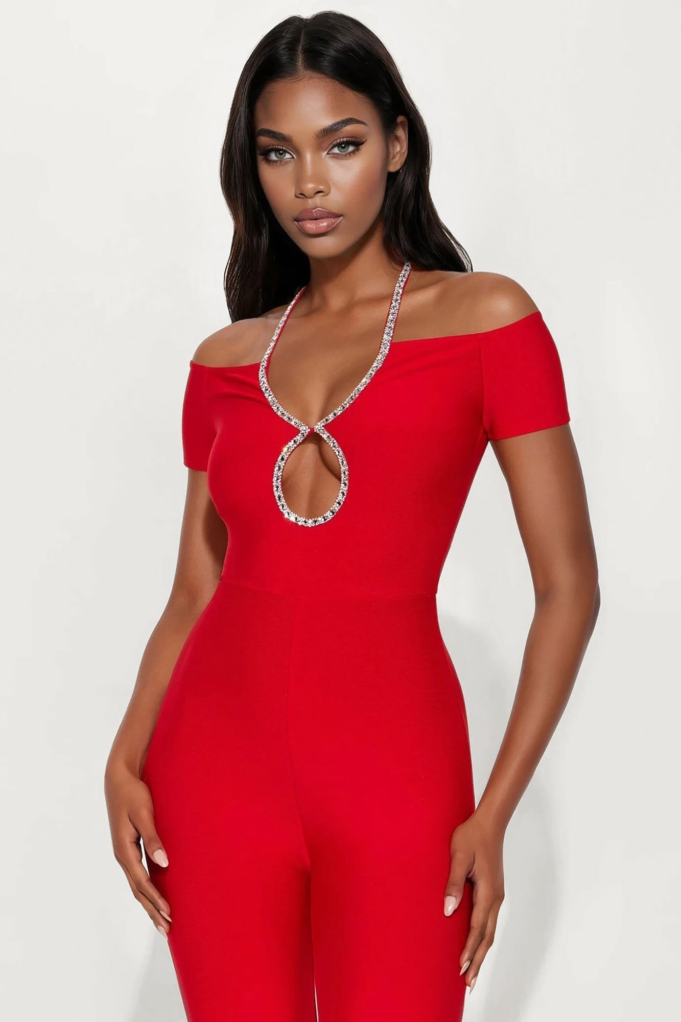 Sienna Bandage Off Shoulder Jumpsuit - Red