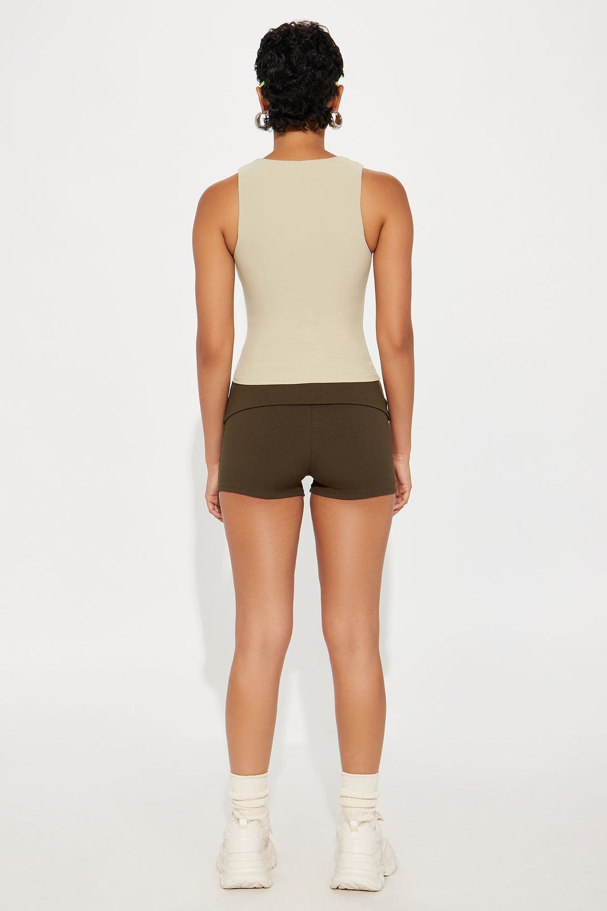 Second Skin Double Lined Zip Front Tank - Stone