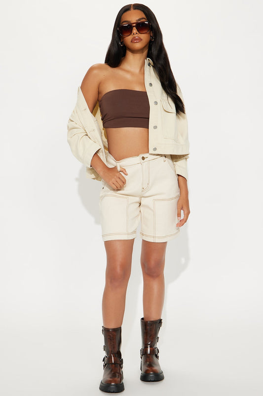 Work Hard Utility Denim Shorts - Cream