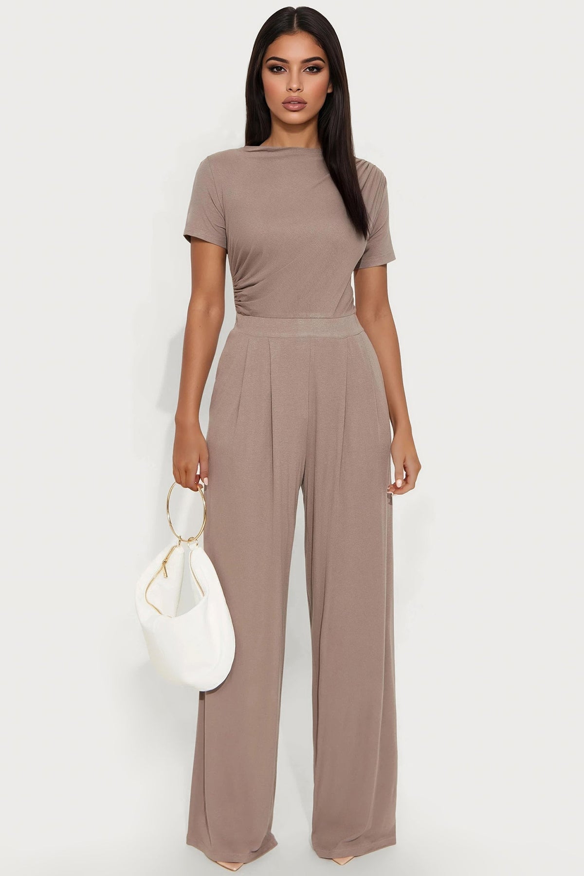 Francesca Rayon Blend Jumpsuit - Taupe