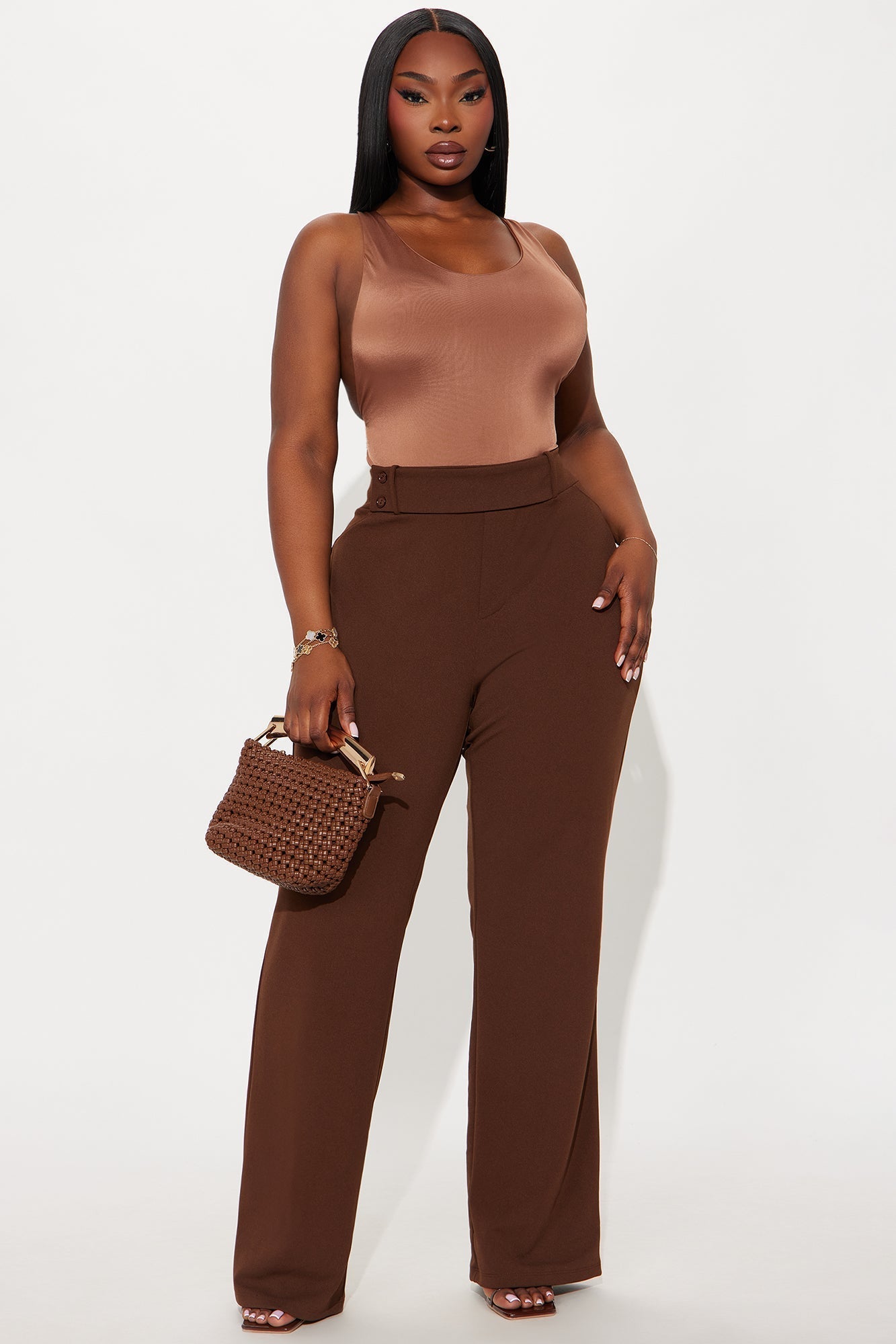Office Tea Straight Leg Trouser Pant - Chocolate