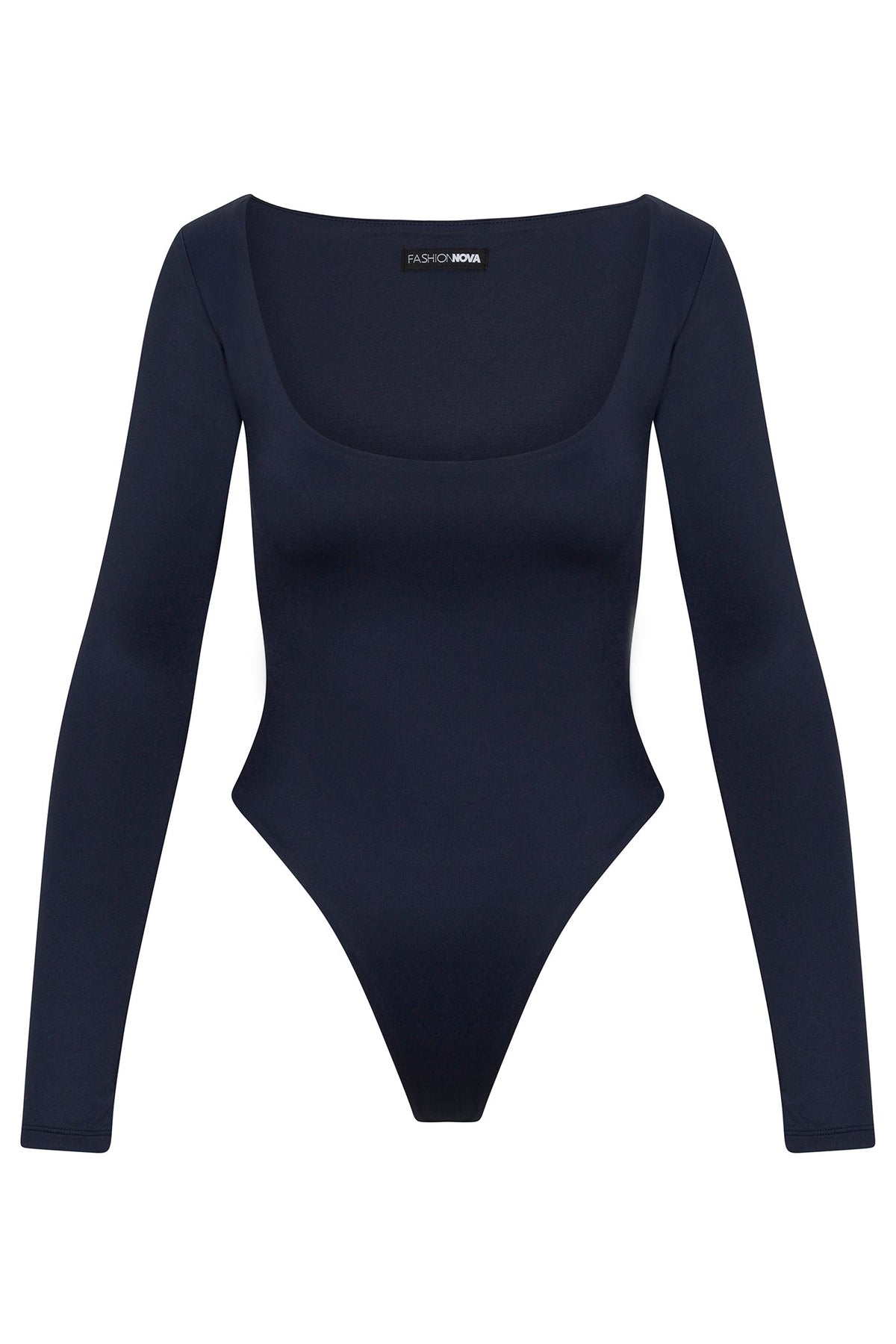 Contour Double Lined Long Sleeve Wide Scoop Neck Bodysuit - Navy