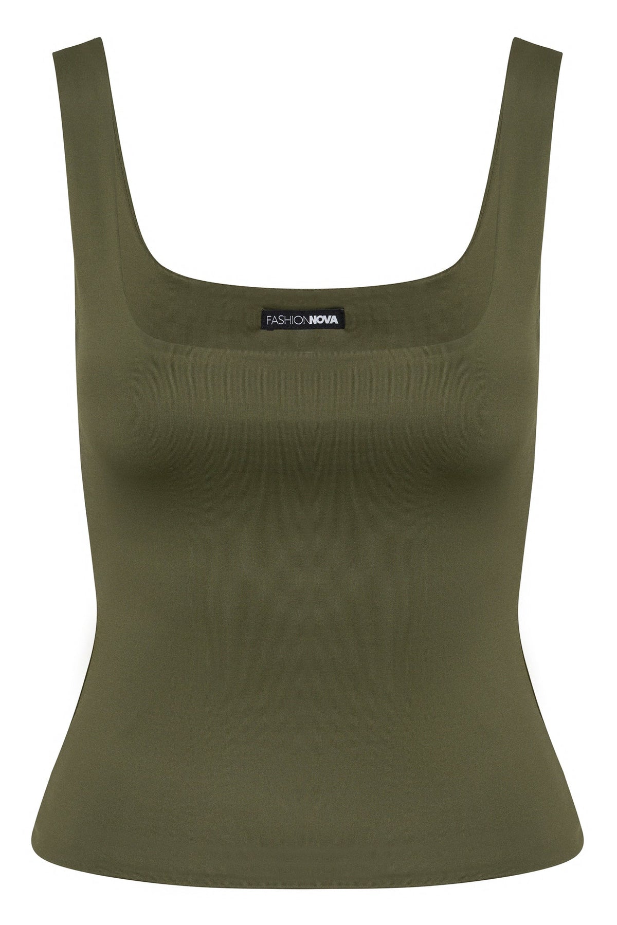 Contour Double Lined Square Neck Tank Top - Military Green