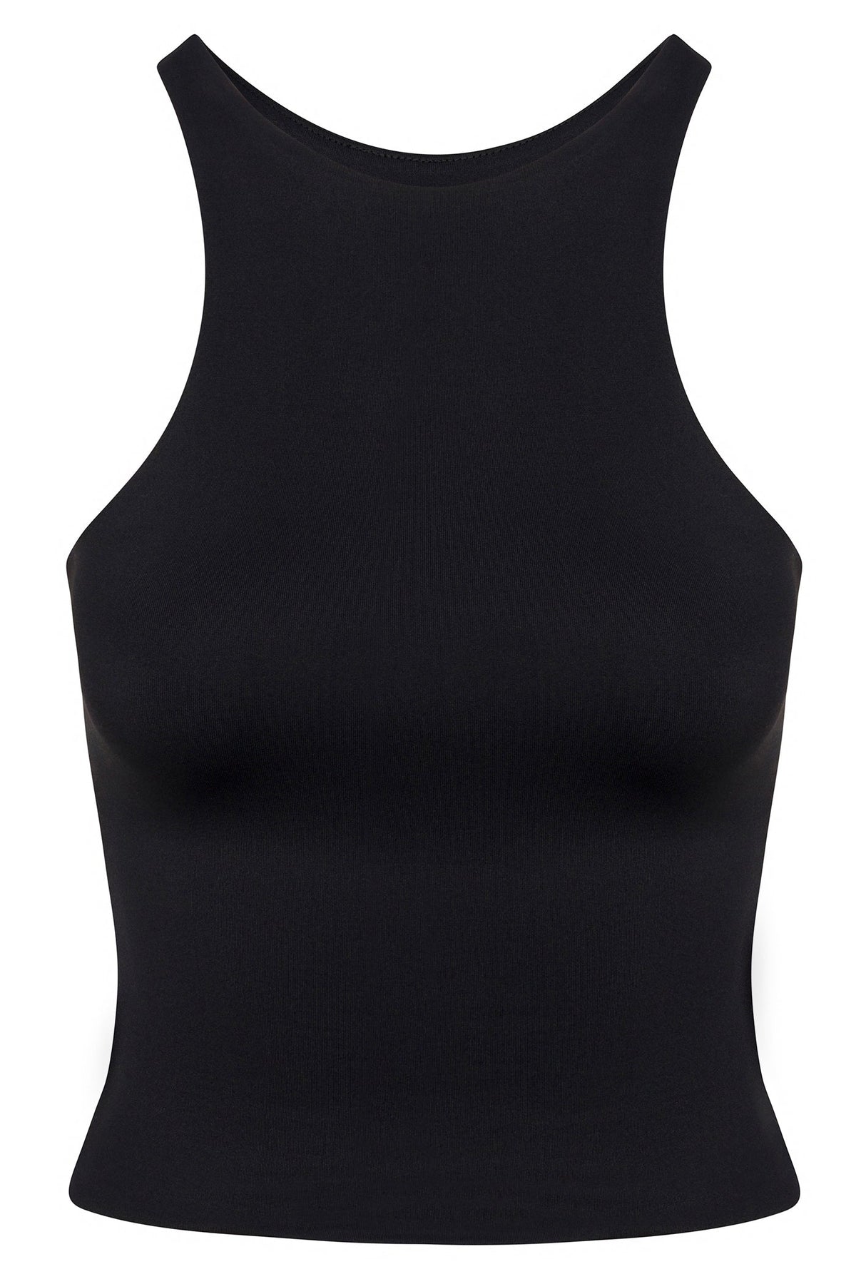 Contour Double Lined High Neck Tank Top - Black