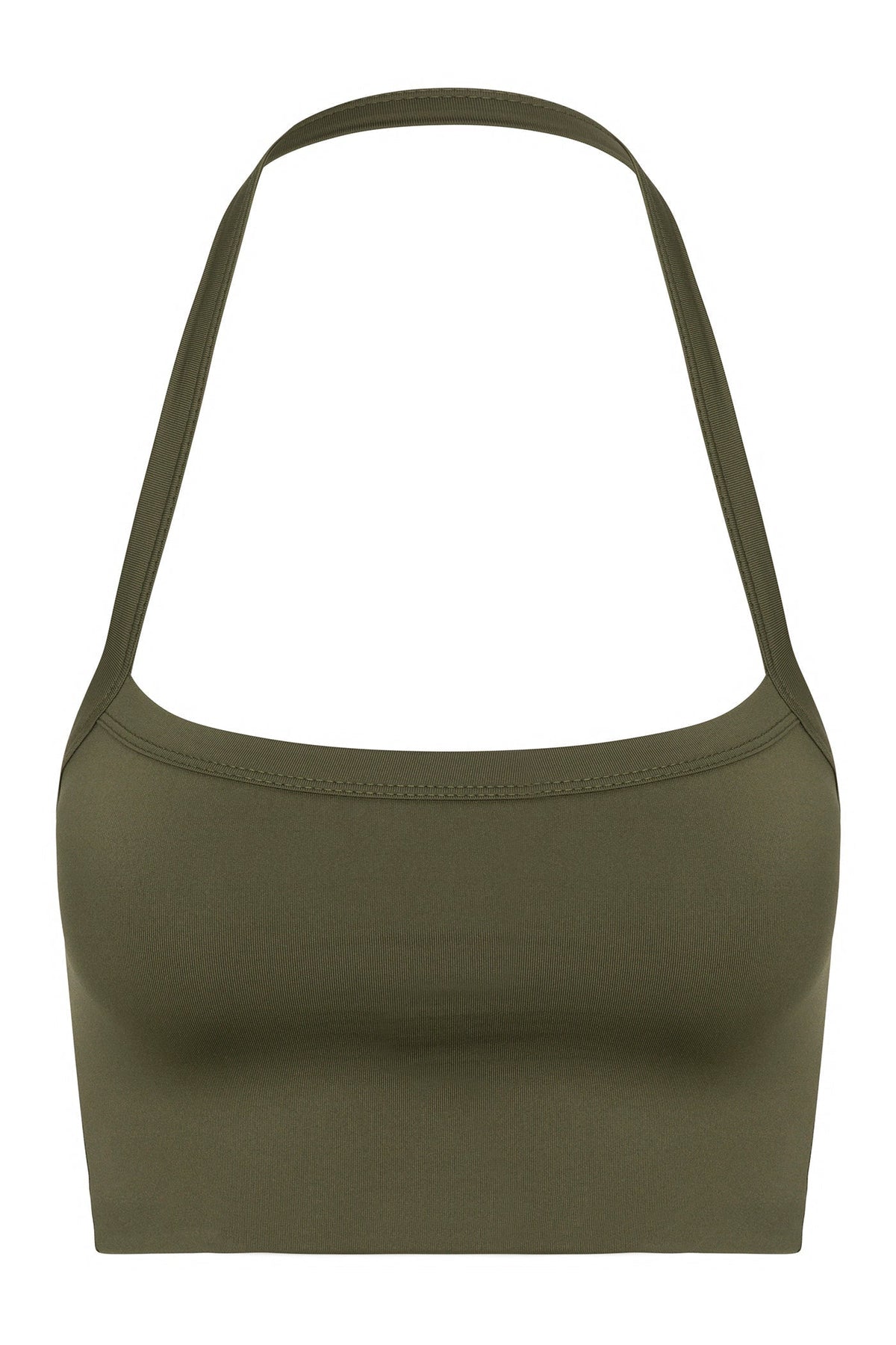 Contour Double Lined Cropped Halter Top - Military Green