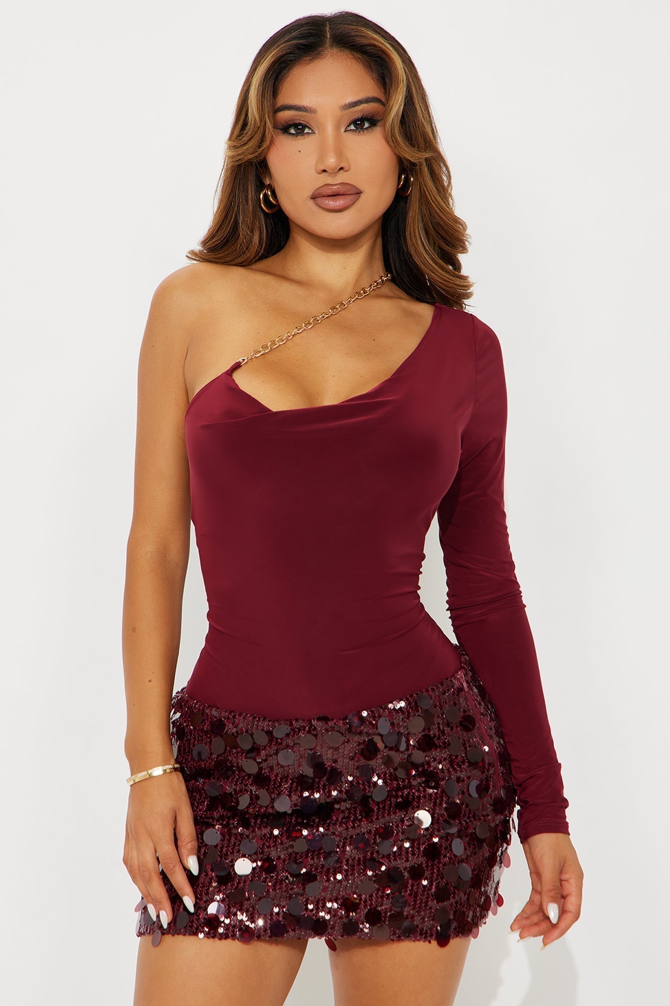 Nothing To Lose One Shoulder Bodysuit - Burgundy