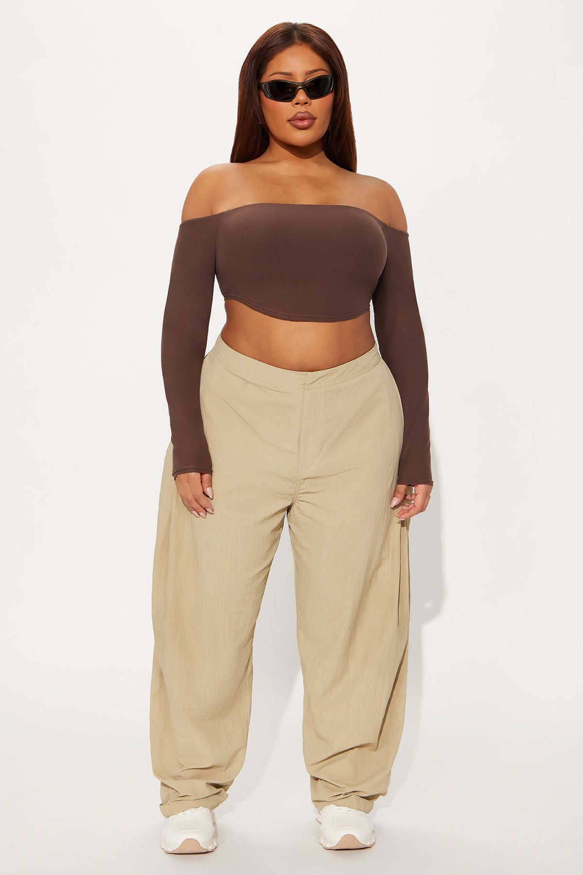 Second Skin Off Shoulder Cropped Top - Chocolate