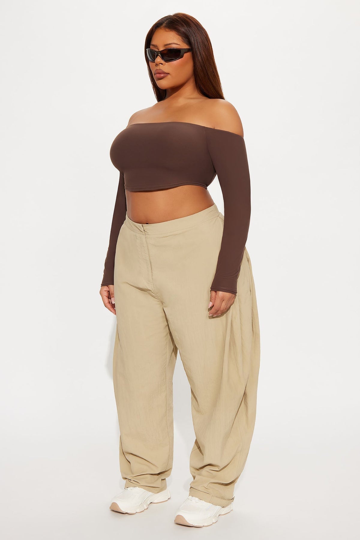 Second Skin Off Shoulder Cropped Top - Chocolate